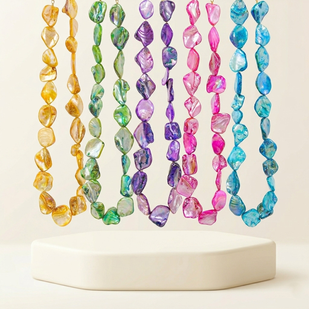 Conchas naturales / Fragmentos de concha / Piedra triturada / Ágata / Serie Océano / Collar