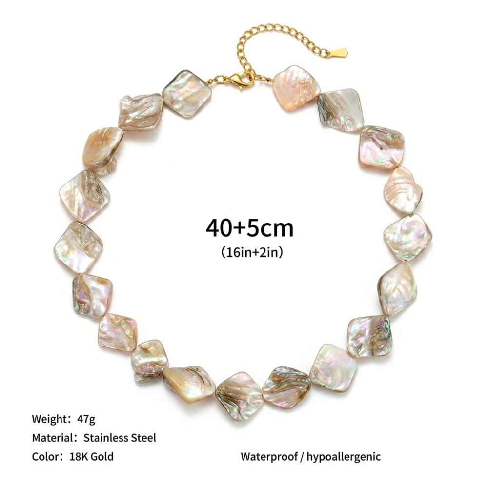 Conchas naturales / Fragmentos de concha / Piedra triturada / Ágata / Serie Océano / Collar