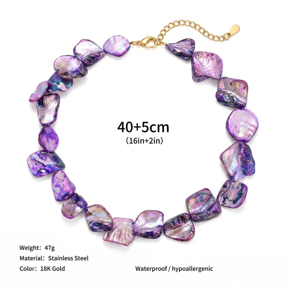 Conchas naturales / Fragmentos de concha / Piedra triturada / Ágata / Serie Océano / Collar