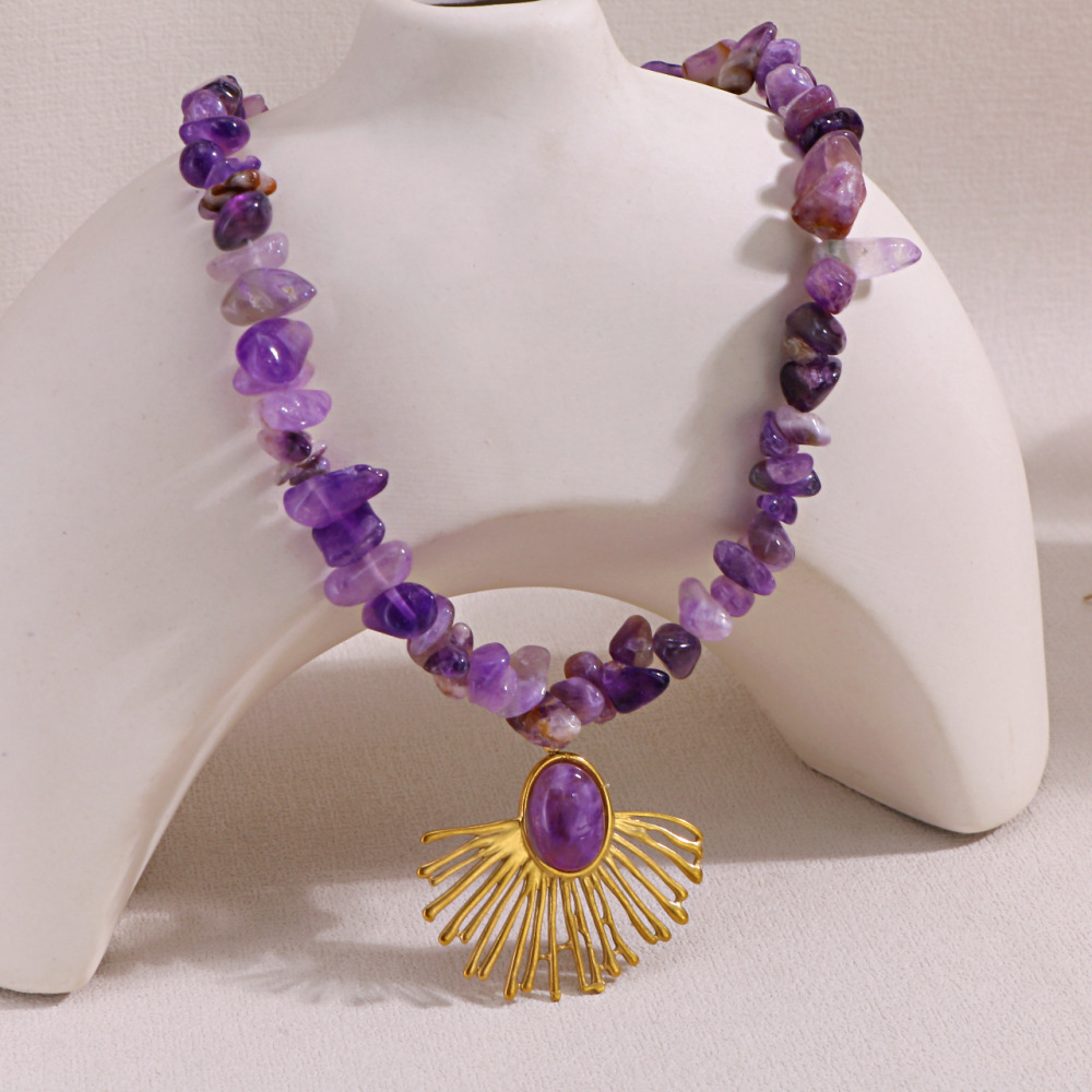 Piedra natural / Ágata / Piedra triturada / Serie Océano / Collar