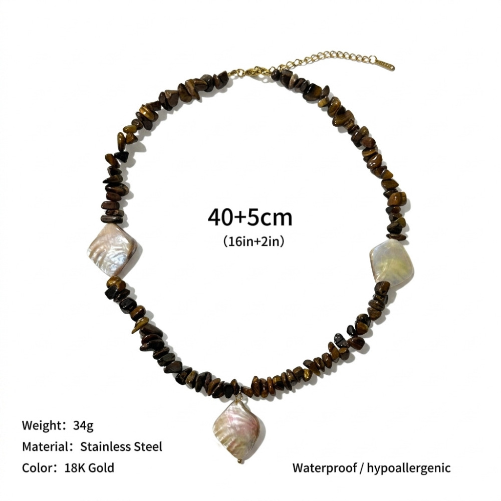 Conchas naturales / Fragmentos de concha / Piedra triturada / Ágata / Serie Océano / Collar
