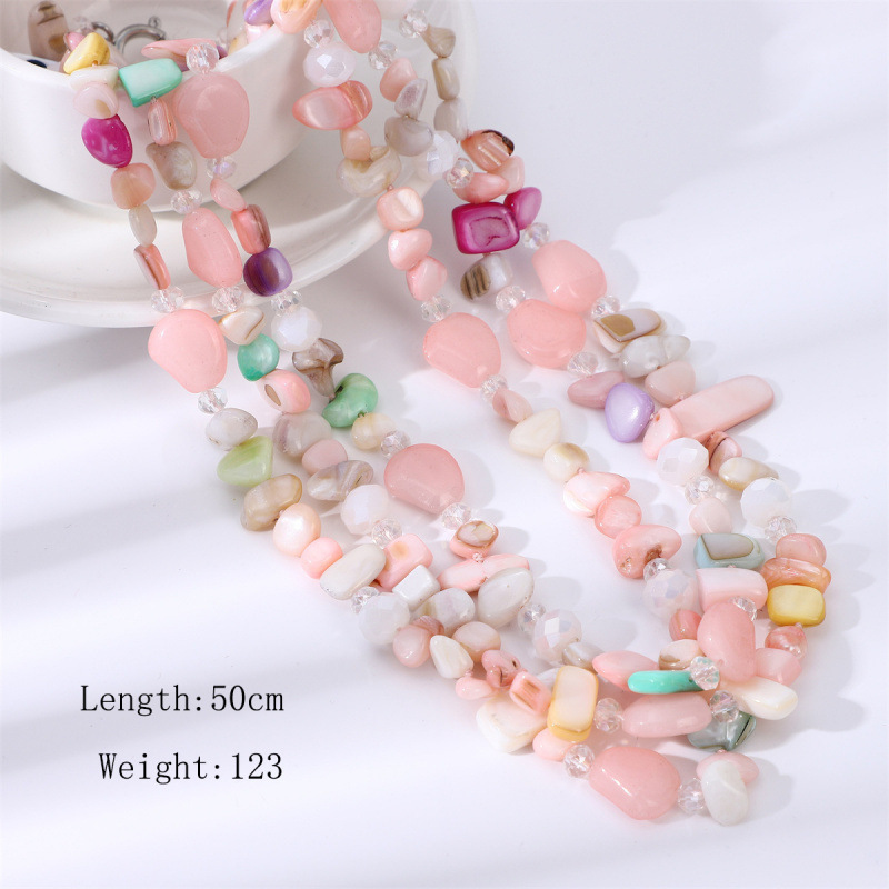 Concha natural / Irregular / Piedra triturada / Cadena para suéter multicapa / 50 cm / Collar