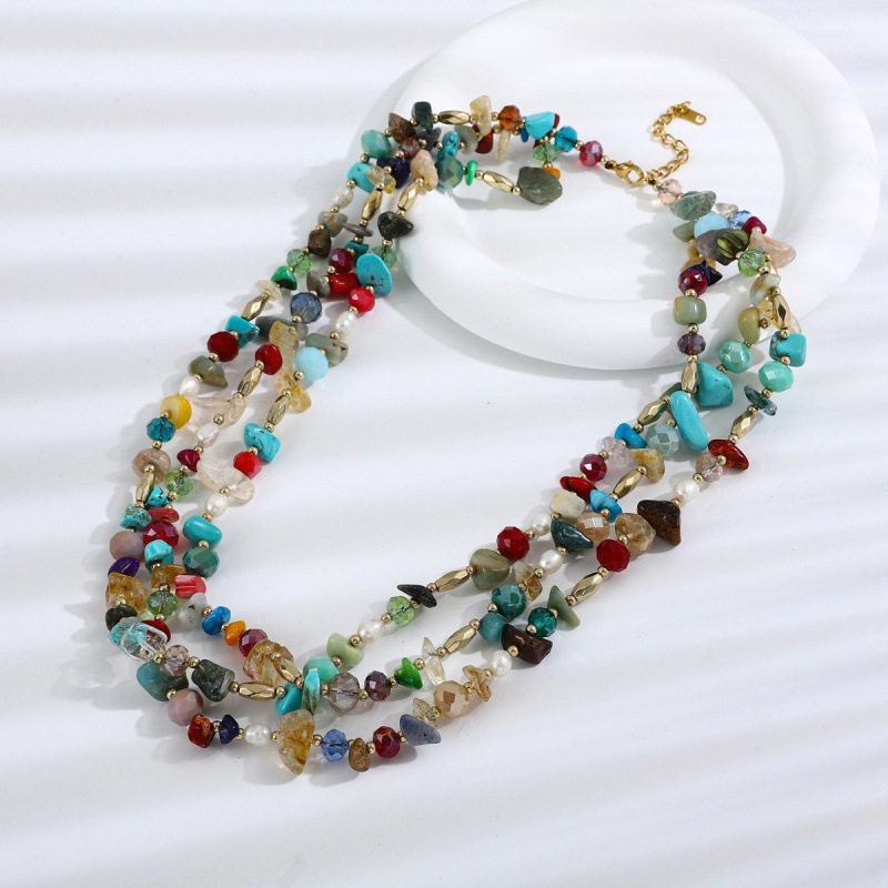 Concha natural / Irregular / Piedra triturada / Cadena para suéter multicapa / 50 cm / Collar