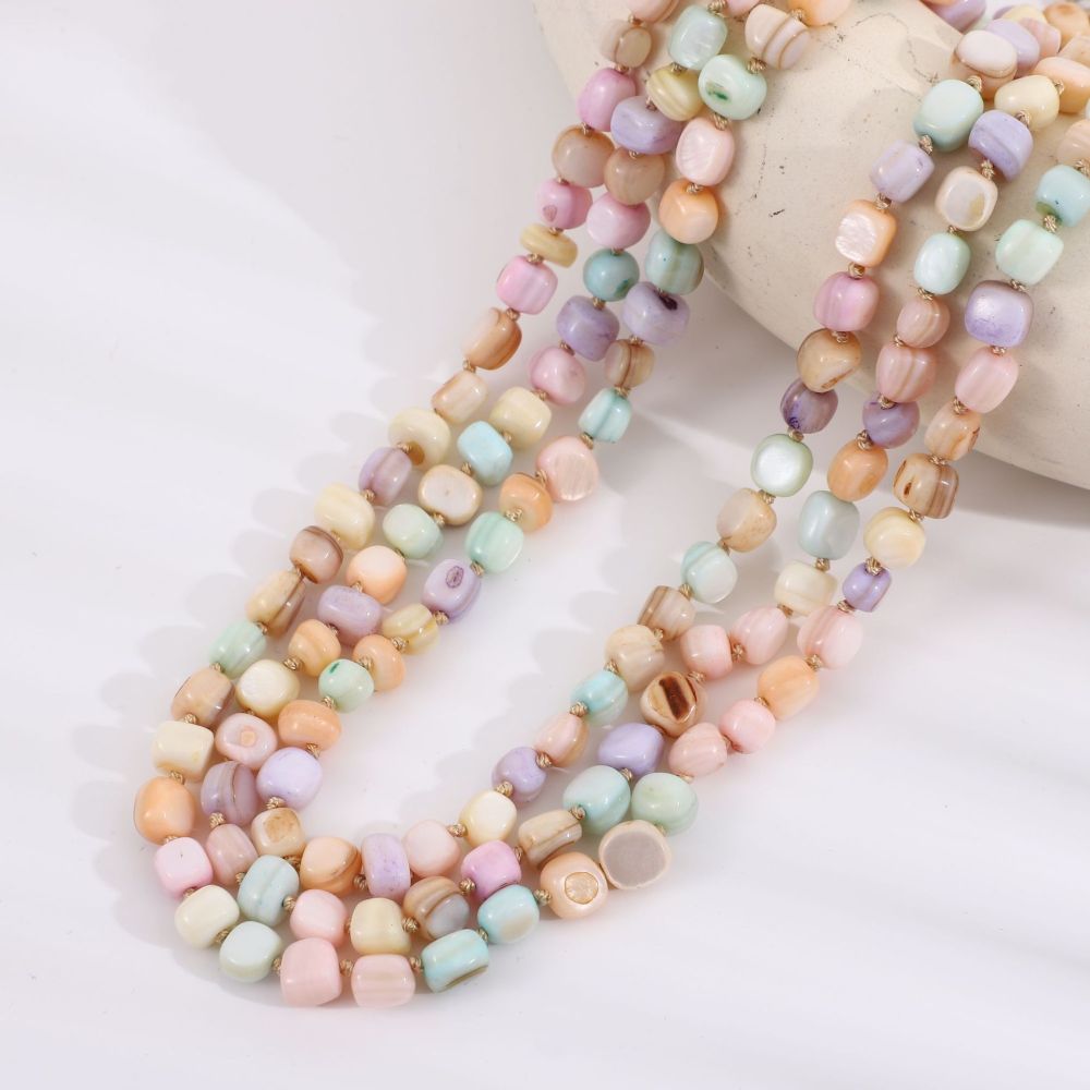 Concha natural / Irregular / Piedra triturada / Cadena para suéter multicapa / 50 cm / Collar