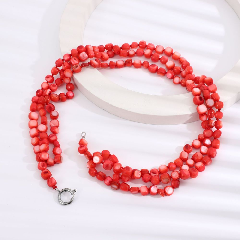 Concha natural / Irregular / Piedra triturada / Cadena para suéter multicapa / 50 cm / Collar