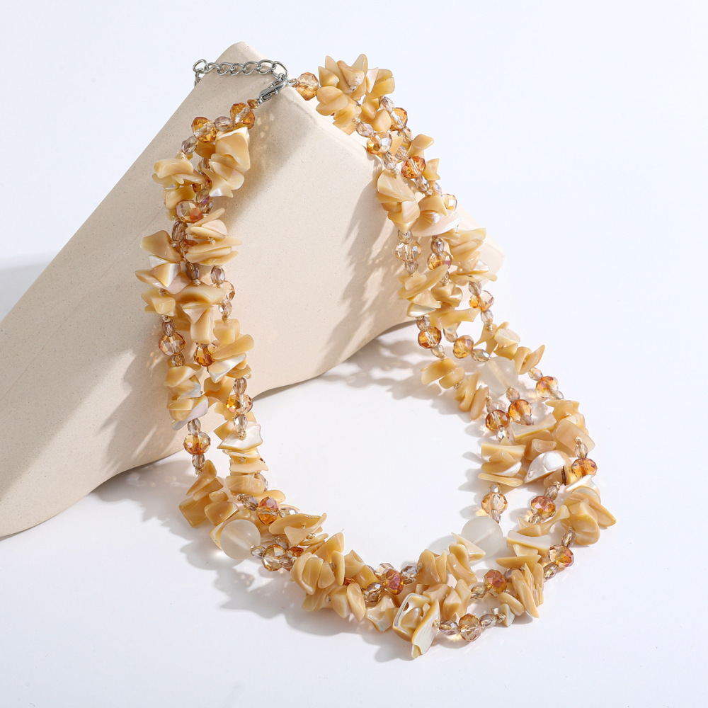 Concha natural / Irregular / Piedra triturada / Cadena para suéter multicapa / 50 cm / Collar