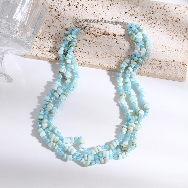 Concha natural / Irregular / Piedra triturada / Cadena para suéter multicapa / 50 cm / Collar