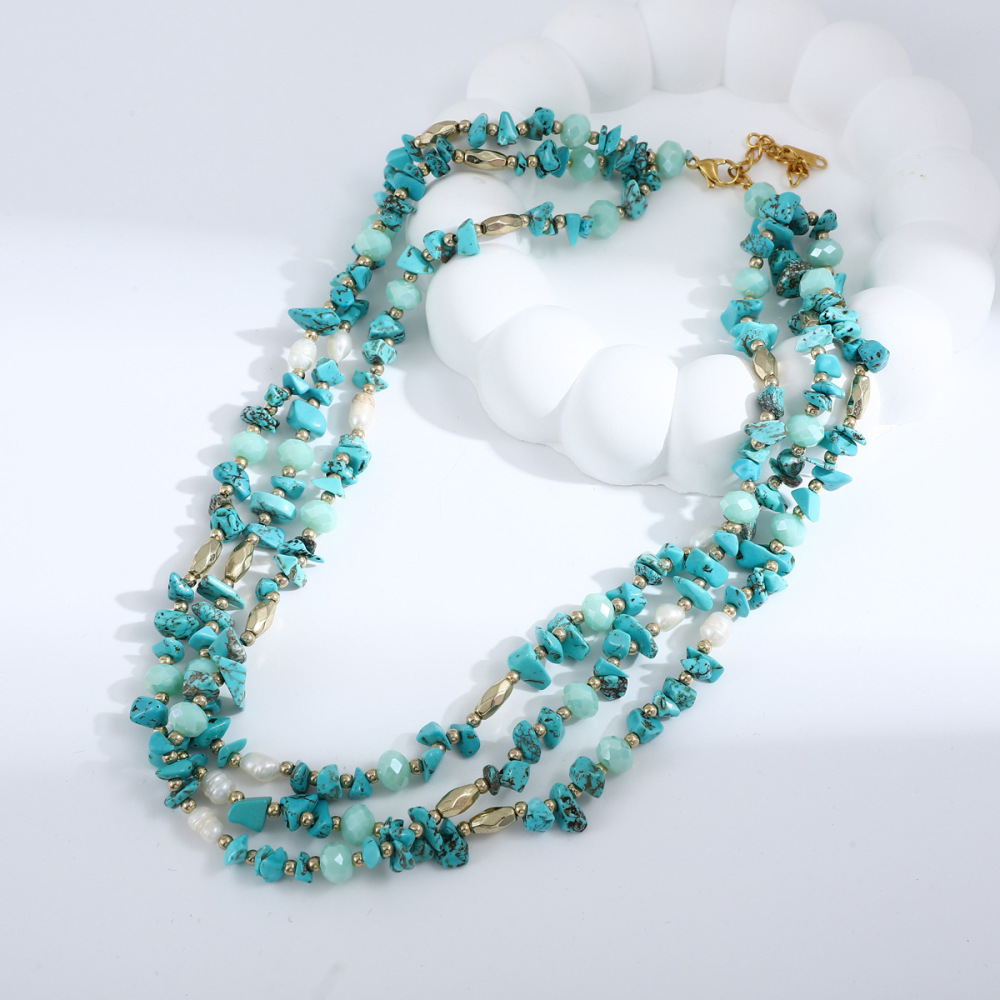 Concha natural / Irregular / Piedra triturada / Cadena para suéter multicapa / 50 cm / Collar