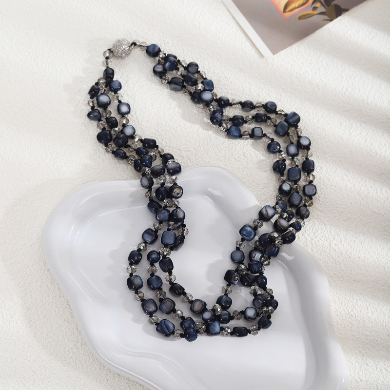 Concha natural / Irregular / Piedra triturada / Cadena para suéter multicapa / 50 cm / Collar