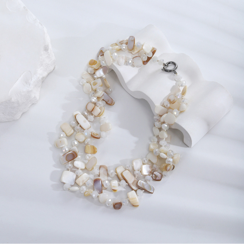 Concha natural / Irregular / Piedra triturada / Cadena para suéter multicapa / 50 cm / Collar