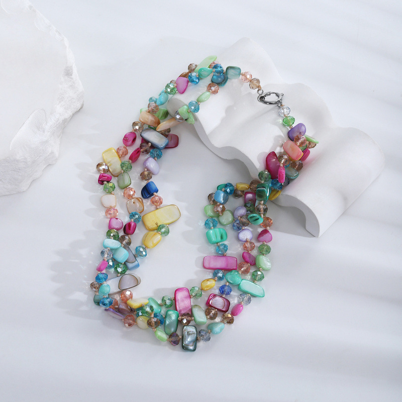 Concha natural / Irregular / Piedra triturada / Cadena para suéter multicapa / 50 cm / Collar