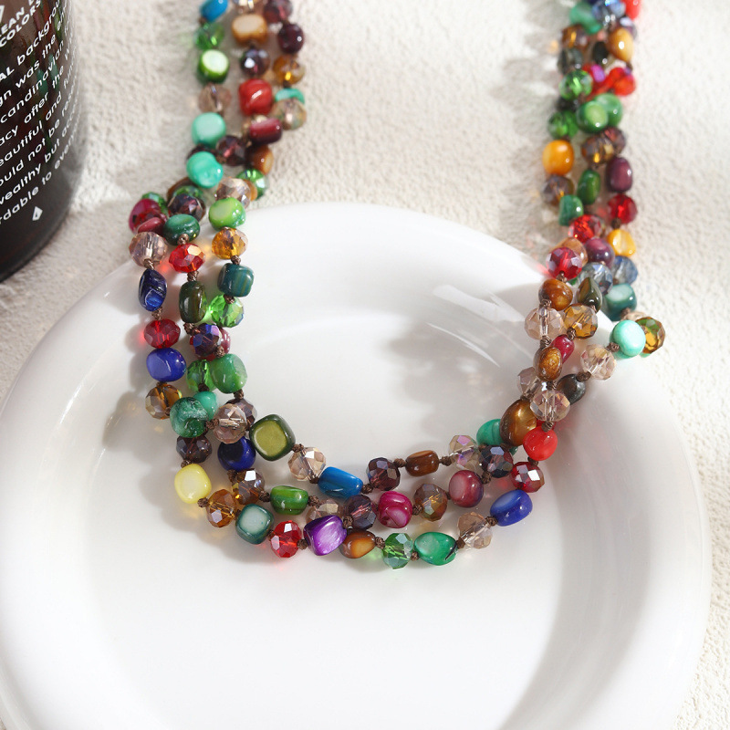 Concha natural / Irregular / Piedra triturada / Cadena para suéter multicapa / 50 cm / Collar
