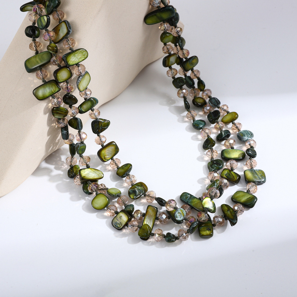 Concha natural / Irregular / Piedra triturada / Cadena para suéter multicapa / 50 cm / Collar