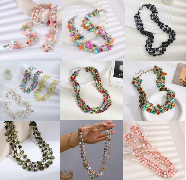 Concha natural / Irregular / Piedra triturada / Cadena para suéter multicapa / 50 cm / Collar
