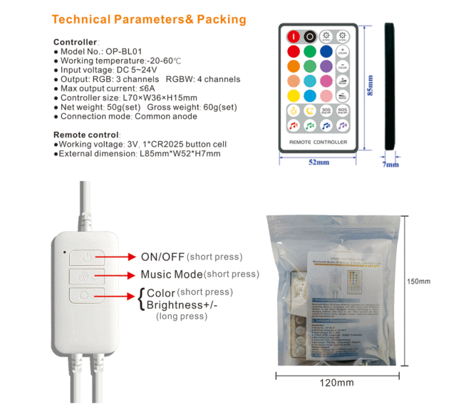 Bluetooth Music IR 28 Keys RGB(W) Controller