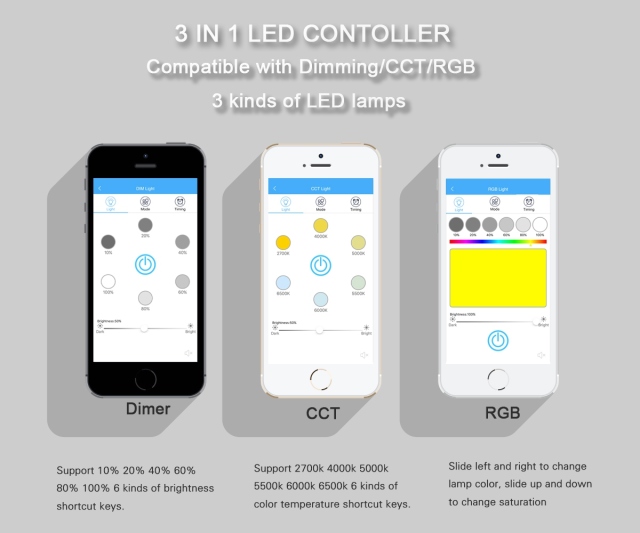3 IN 1 Bluetooth Mesh LED Controller DIM/CCT/RGB  --"OPEN-LIT" APP