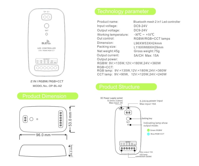 RGBW/RGB+CCT 2 IN 1 Bluetooth Mesh LED Controller --"OPEN-LIT" APP