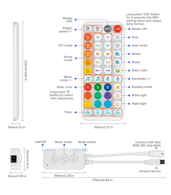 Tuya Wifi Music IR 44 keys SPl controller