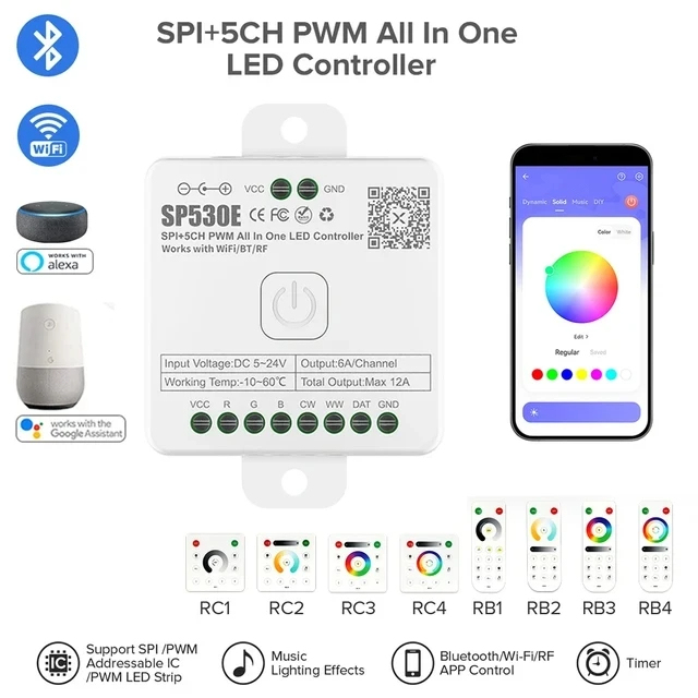 SP530E Wifi SPI 5CH PWM All In One LED Controller -- DC5-24V Pixel,WS2811,WS2812,TM1804, UCS1903 etc