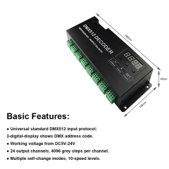 24CH DMX512 decoder controller --3 Channel RGB / 4 channel RGBW