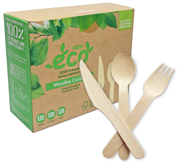 TG -Compostable Wooden Cutlery 120set/360ct