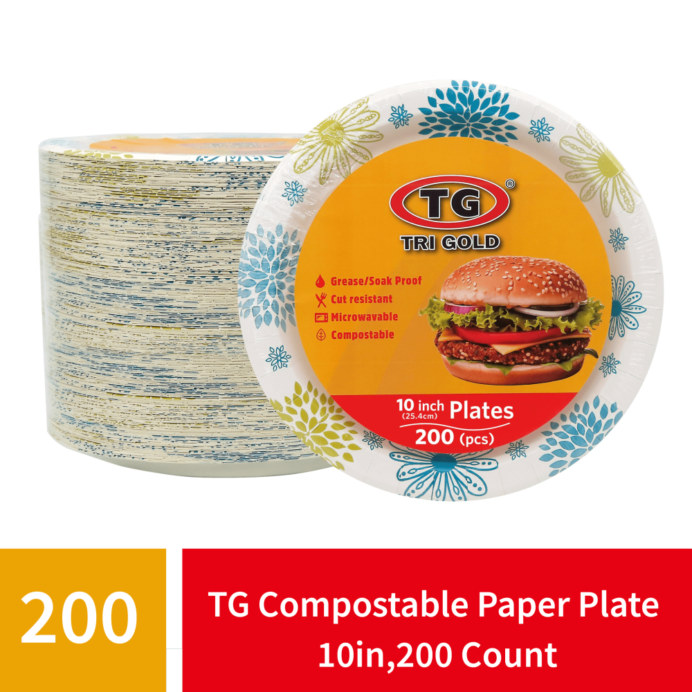 TG TRIGOLD Paper Deep Plate 10 inch 200count  Compostable and FSC certificated