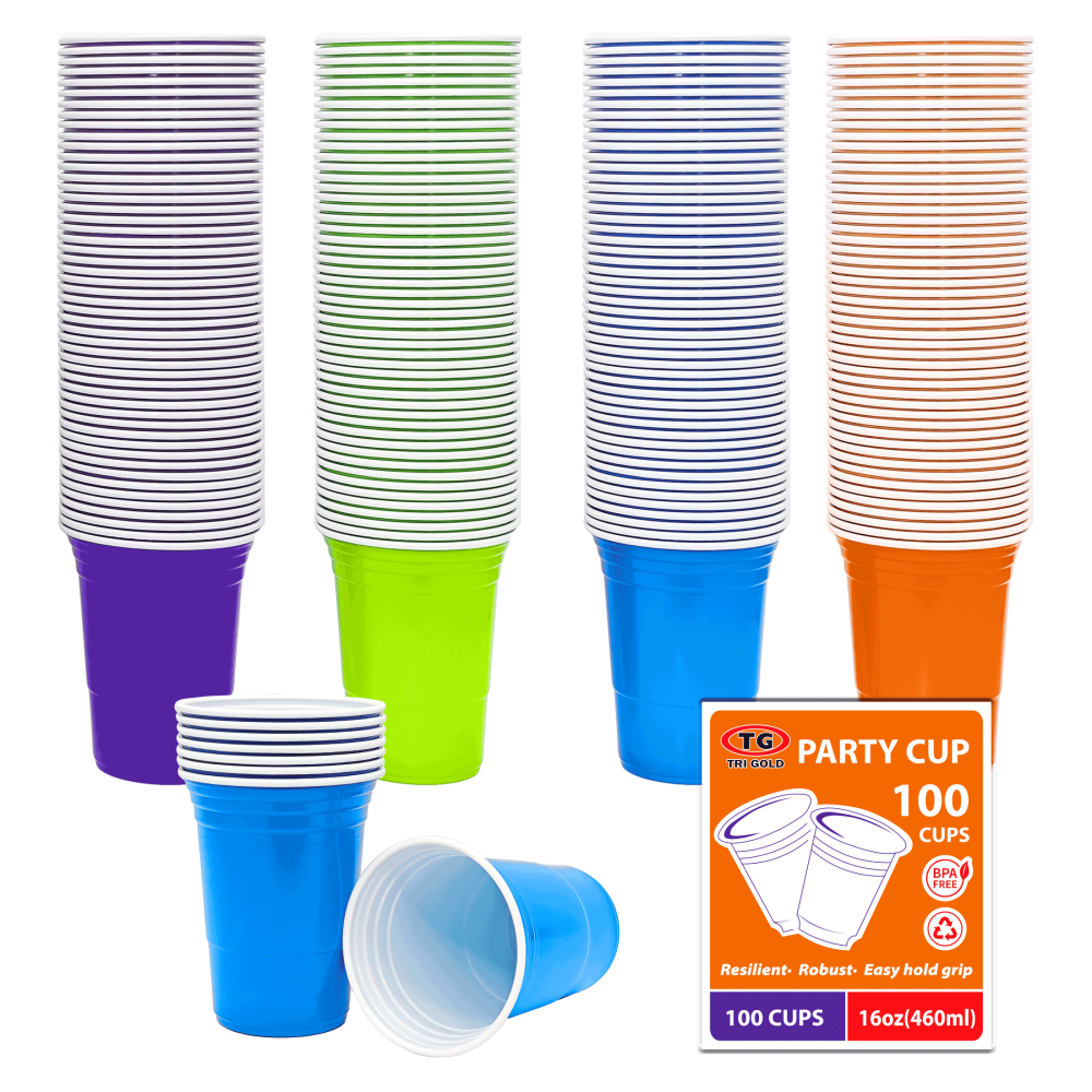 TG TRIGOLD Plastic Cup 16oz 100ct,Assorted Color,Party Cup,1 Pack