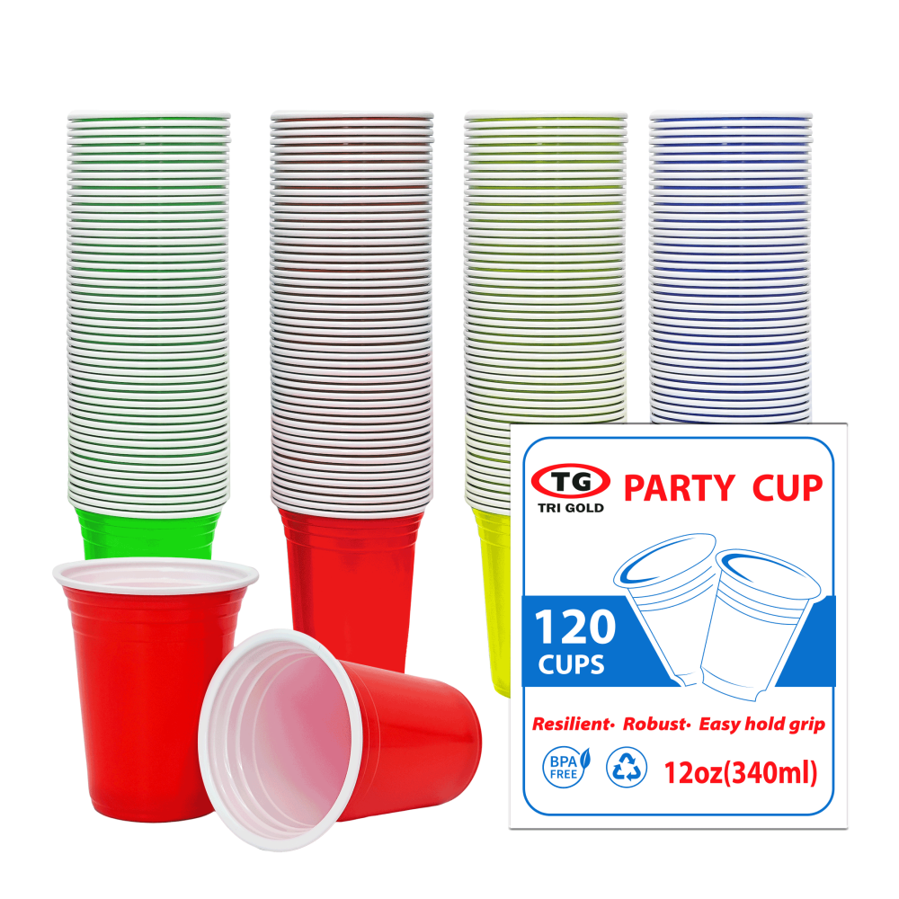 TG TRIGOLD Plastic Cup 12oz 120ct,Assorted Color,Party Cup,1 Pack