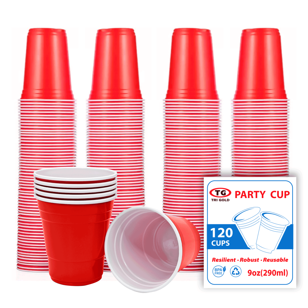 TG TRIGOLD Plastic Cup 9oz 120ct,Red Color,Party Cup,1 Pack