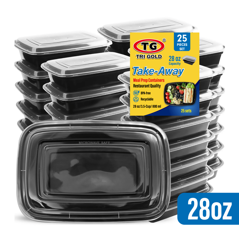 TG TRIGOLD Rec Meal Prep Container 28oz 25set,Black