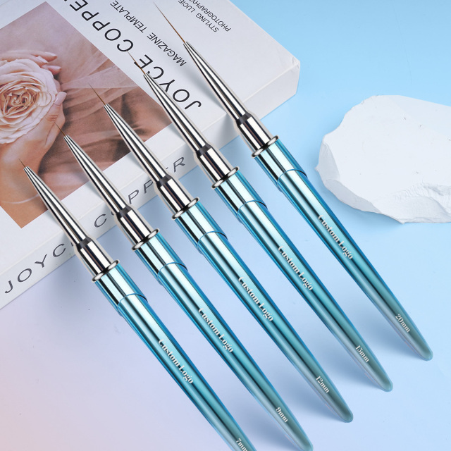 2024 New Nail Art Liner Brush 7/9/12/15/20/22/25/30MM Blue High Quality Privatel Label Nail Art Striping Brush
