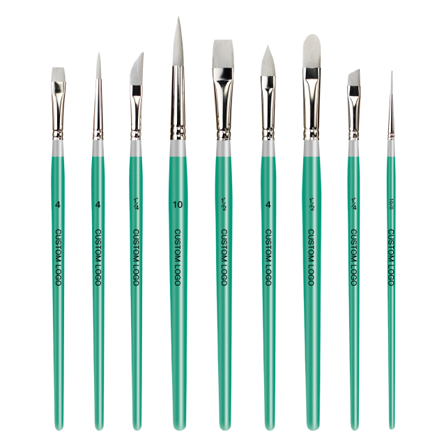 Fontainebleau Custom Logo Professional 9PCS Paint Brush Set for Art Painting Synthetic Wooden Handle Artist Brush