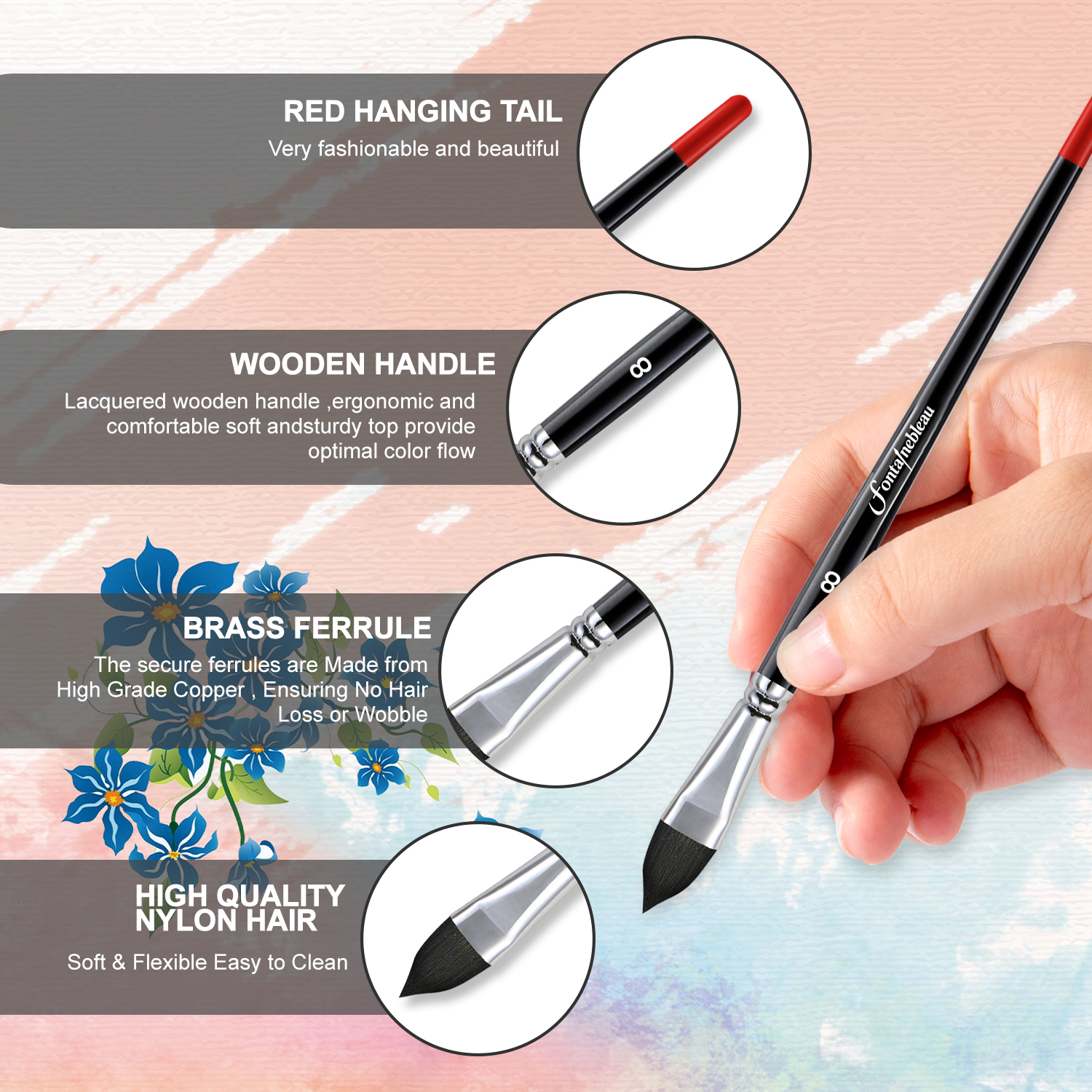 Advanced Synthetic Hair Durable Comfortable Watercolor Paint Brush Wholesale Artist Paint Brush for Painting