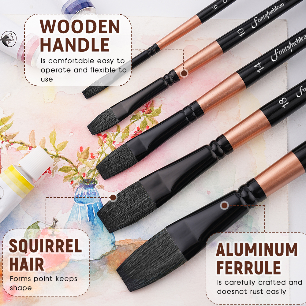 Fontainebleau Premium Compact 5pcs Set Acrylic Brush Set Black Ferrule Watercolor Painting Brush Artist Painting Brushes