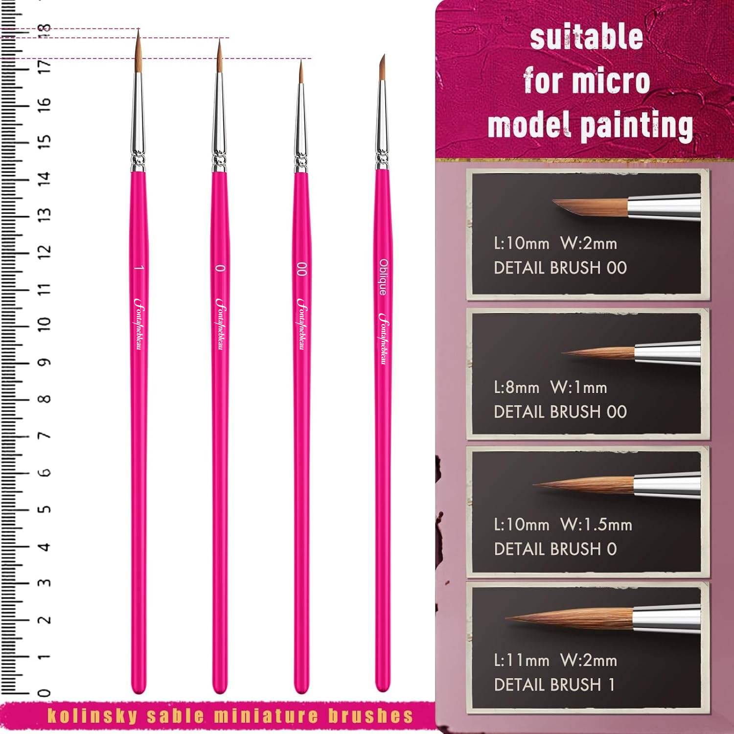 New 4 Pieces Kolinsky Sable Artist Brushes - Professional Precision Brush Set for Miniatures, Watercolor, Acrylic & Models