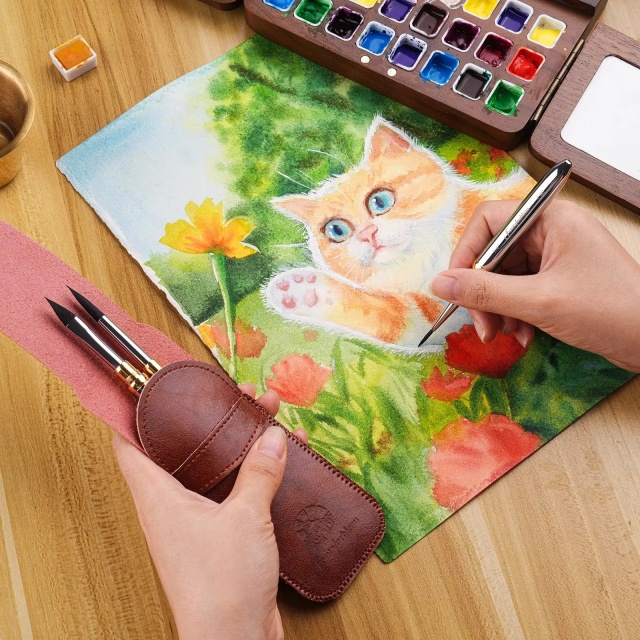 Premium 3PCS Dual Tip Travel Watercolor Brush Set Silver Metal Synthetic Squirrel Hair for Artists