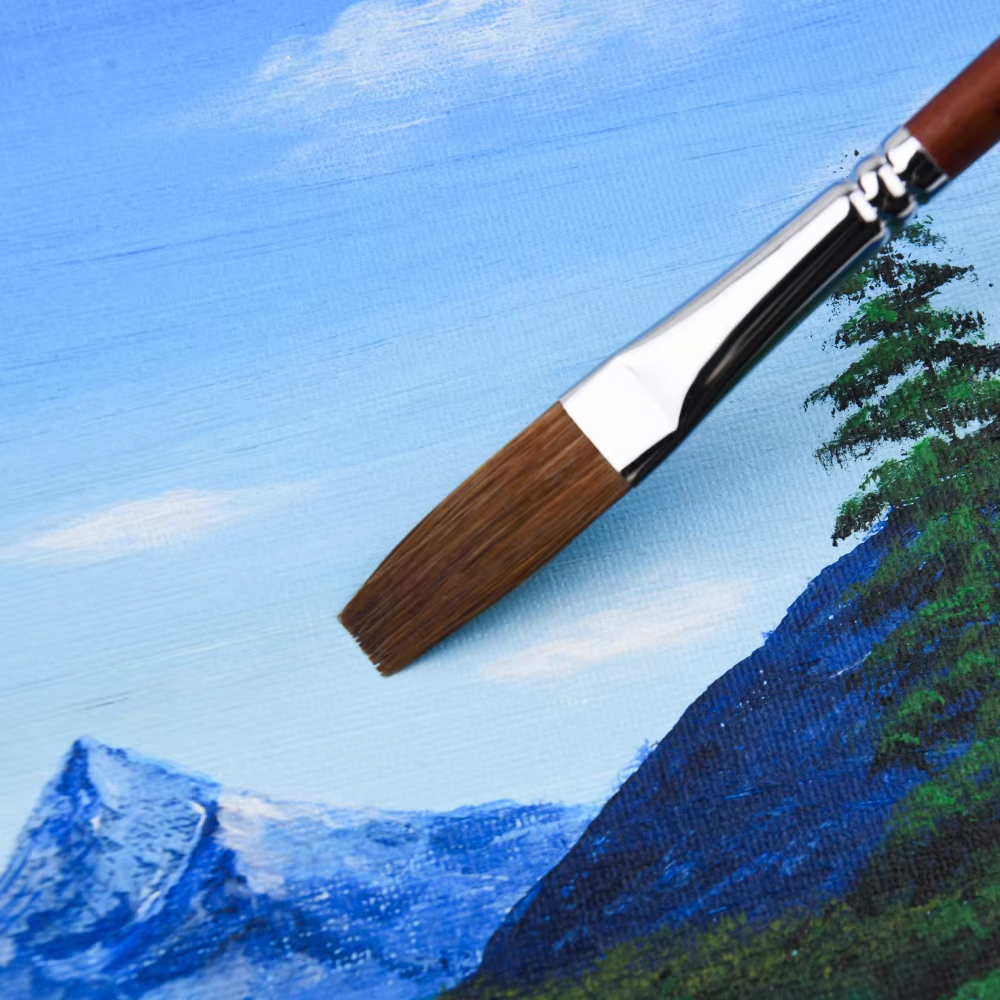 High Quality 7 Size Custom Logo Long Flat Weasel Hair Artist Watercolor Paint Brush