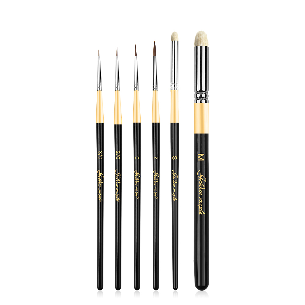 New Arrival 6pcs Detail Painting Brushes Black Wood Handle Dry Wool Kolinsky Paint Brush Set for Miniature