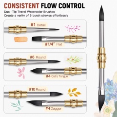 Premium 3PCS Dual Tip Travel Watercolor Brush Set Silver Metal Synthetic Squirrel Hair for Artists