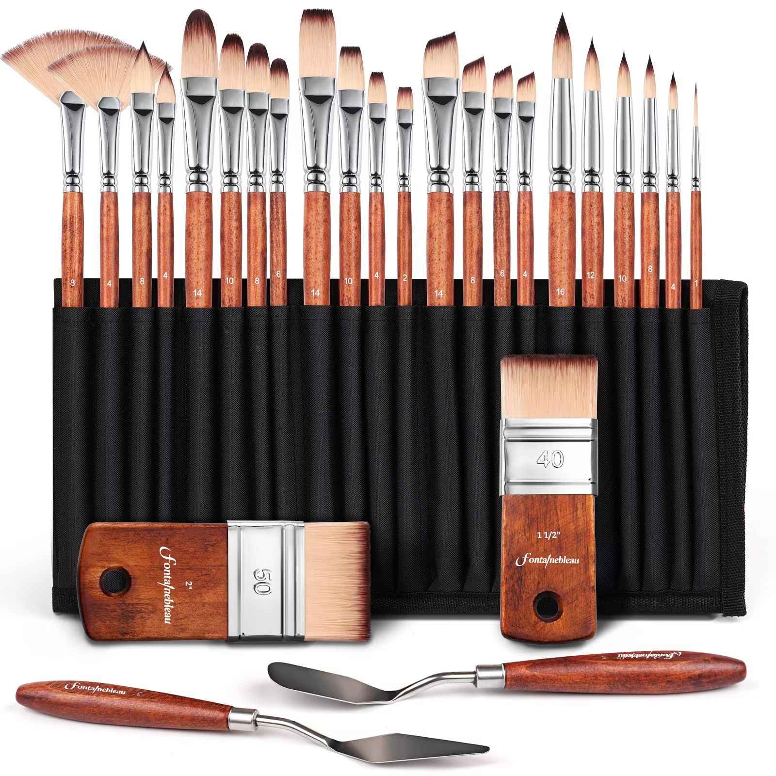 26pcs Artist Paint Brush Set Multi-Shape Nylon Hair for Watercolor Acrylic Oil Painting Custom Logo Wooden Handle