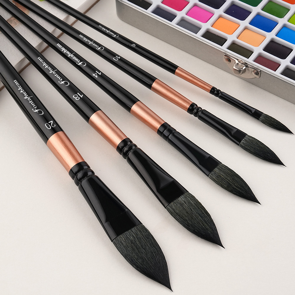 Fontainebleau Elegant 5pcs Cat's Tongue Squirrel Hair Art Paint Brush Watercolor Paint Brush for Artist Painting Brushes