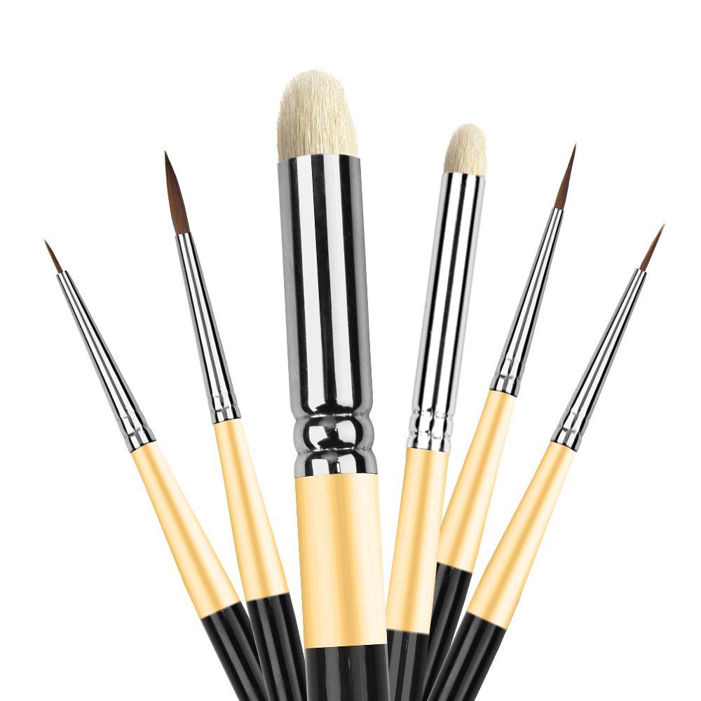 New Arrival 6pcs Detail Painting Brushes Black Wood Handle Dry Wool Kolinsky Paint Brush Set for Miniature