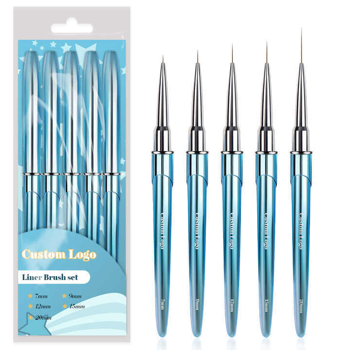 2024 New Nail Art Liner Brush 7/9/12/15/20/22/25/30MM Blue High Quality Privatel Label Nail Art Striping Brush