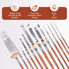 26pcs Artist Paint Brush Set Multi-Shape Nylon Hair for Watercolor Acrylic Oil Painting Custom Logo Wooden Handle