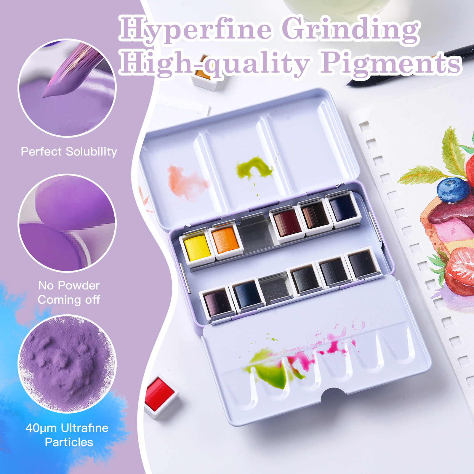 Fontainebleau Customized Logo Portable Mini Travel Watercolor Paint Set with Metal Tin Palette Art Supplies for Painting