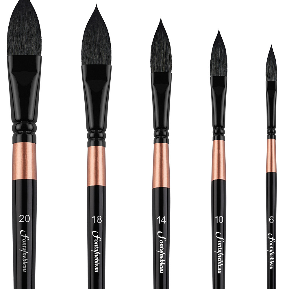 Fontainebleau Elegant 5pcs Cat's Tongue Squirrel Hair Art Paint Brush Watercolor Paint Brush for Artist Painting Brushes