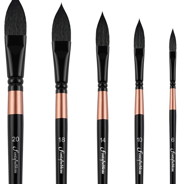 Fontainebleau Elegant 5pcs Cat's Tongue Squirrel Hair Art Paint Brush Watercolor Paint Brush for Artist Painting Brushes