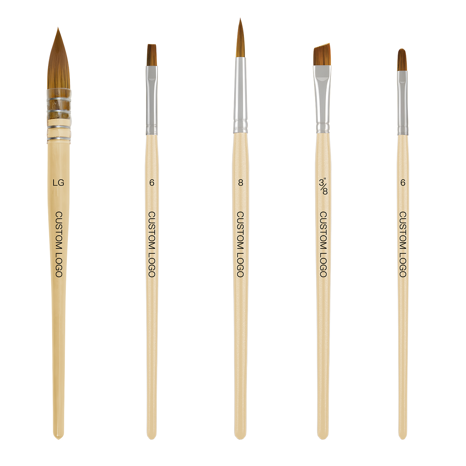 Fontainebleau 5PCS Synthetic Acrylic Paint Brush Set with Custom Logo Wooden Handle Round Flat Filbert Angle Brush Set