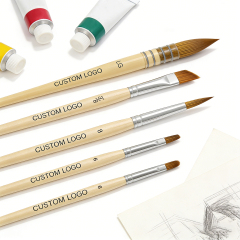 Fontainebleau 5PCS Synthetic Acrylic Paint Brush Set with Custom Logo Wooden Handle Round Flat Filbert Angle Brush Set