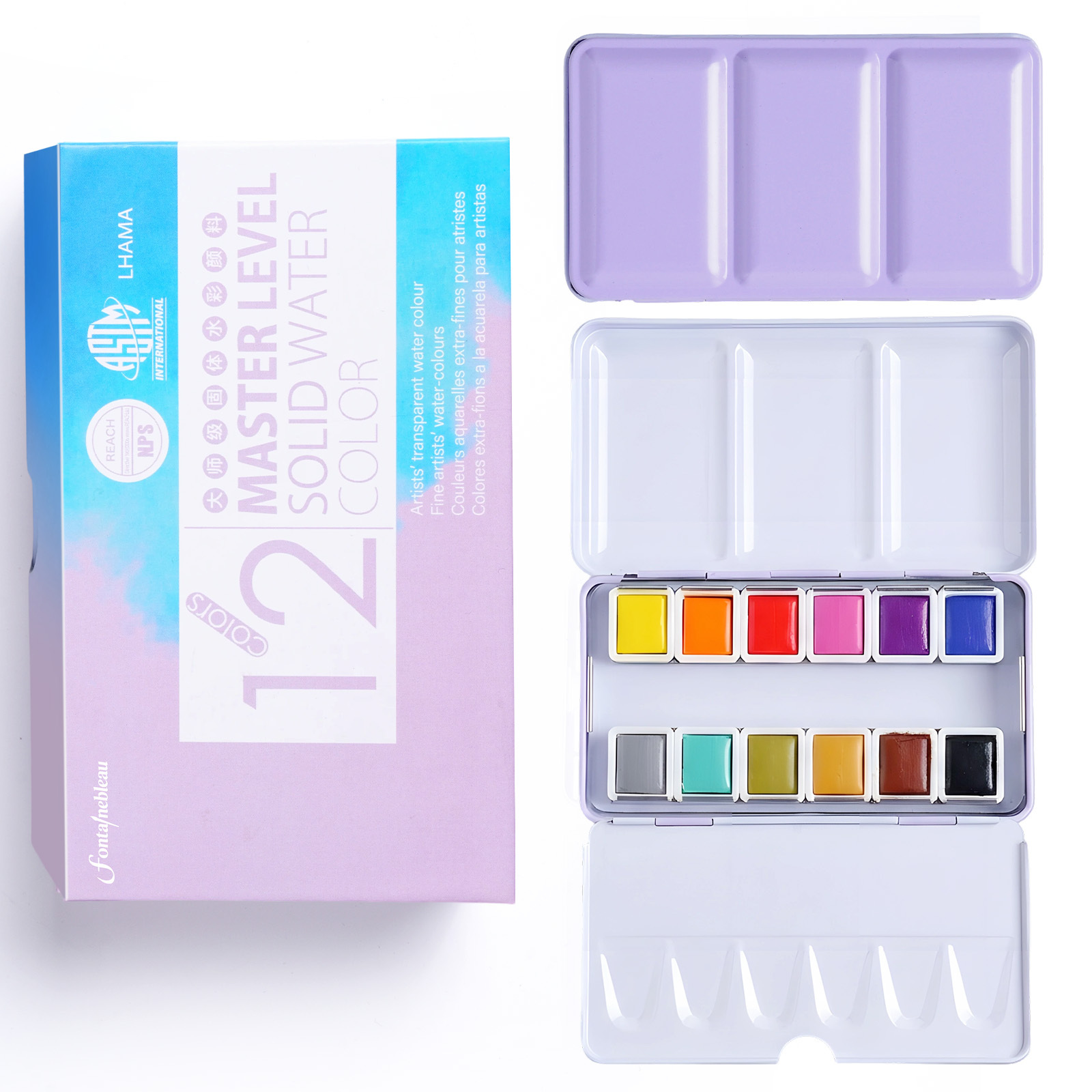 Fontainebleau Customized Logo Portable Mini Travel Watercolor Paint Set with Metal Tin Palette Art Supplies for Painting